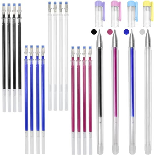 BUZIFU 4 Stylos Effaçables à Chaleur Crayon Couture Tissu Effacable Stylos de Marquage Effaçables à la Chaleur en Tissu avec 20 Recharges Marqueur pour Couture et Piquage de Tissu Cuir Chaussure
