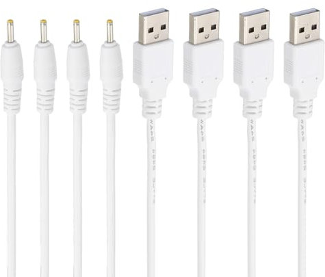 PATIKIL Cable de Alimentación Usb A Dc de 3 Pies Con Conector de Barril 2.5x0.7mm 4 Piezas Cable Adaptador de Carga de Alambre de 24AWG para Luces Ventiladores Altavoces Blanco