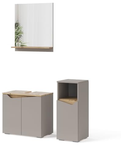 Vicco Waschbeckenunterschrank Marelle, Greige/Artisan-Eiche, 3 Teile, mit Midischrank