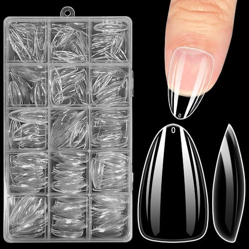INTOBAS 300 Pièces Capsule Americaine Ongle Amande Medium, Extra Large et Épais, 15 Tailles Capsule Ongle Gel x Pose Americaine, Faux Ongles Transparente Couverture Complète Pour Débutant