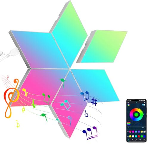 LED Gaming Pared Luces 6 pcs Gamer RGB Panel — Lampara Pared Sincronización de Música Rombos Wall Paneles Smart Habitacion Decoracion Pared Lamparas