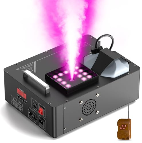 1500W Fog Machine with Lights 24 RGB LED Stage Smoke Machine Vertical Halloween Smoke Machine DMX/Wireless/Manual Control 2.5 Liters with 20000 CFM for Wedding Christmas Party Outdoor Indoor
