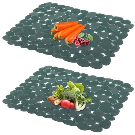 Luckwaii Tappetino Protettivo per lavello da Cucina, Ecologico, Tappetino per lavello in PVC, Motivo Ciottoli, 30 x 40 cm (Verde Scuro, 2 Confezioni)