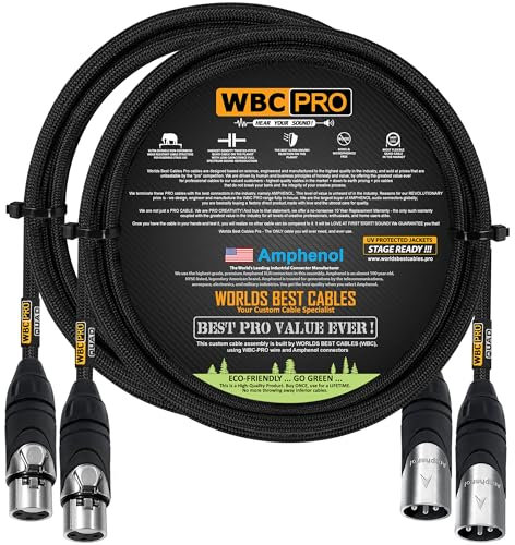 WORLDS BEST CABLES 2 Units - 0.75 Meter - WBC-PRO-QUAD Ultra-Silent Ultra-Flexible Balanced Star-Quad Cable with Amphenol Male & Female XLR Plugs & Black Tweed Jacket