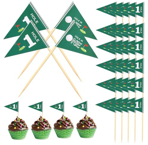 50pcs Golf Toothpick Flags, Mini Golf Themed Toothpick Flags Golf Cocktail Picks Cupcakes Toppers Food Stick Flags for Food Baby 1st Birthday Party Celebration Bar Decorations (Style A)