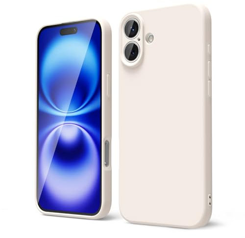 oakxco for iPhone 16 Case Liquid Silicone, Soft Rubber Gel Elegant Aesthetic Basic Simple Cover, Cute Thin Slim TPU Matte Solid Color Plain Smooth Case for Women Girl, Beige Stone Cream