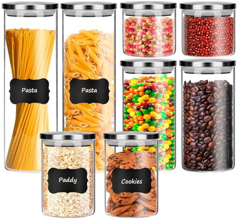 JOMARIA Vorratsgläser mit Deckel 8er Set,Vorratsgläser Vorratsdosen Glas mit Deckel Vorratsglas mit Deckel Luftdicht Stapelbare Aufbewahrungsgläser (450ml/650ml/950ml/1350ml)