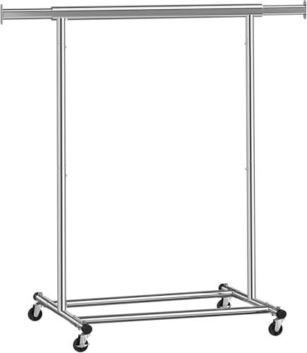 Jurhan Portant à vêtements sur roulettes - Stable et portable - Argenté - Capacité de charge élevée (90 kg) - Tringle à vêtements extensible - Montage et manipulation faciles