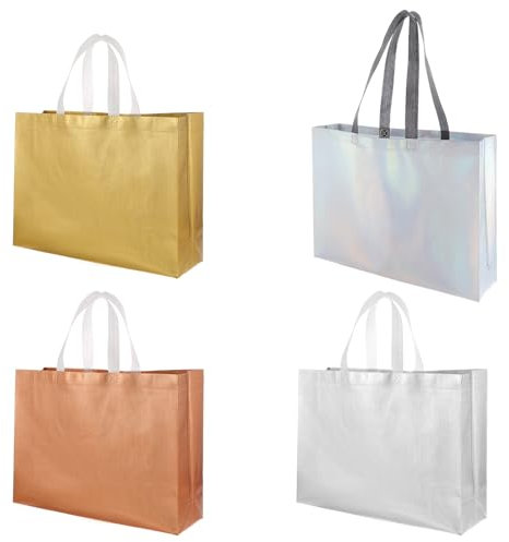 JOUTYFOR 24 PCS 15.7x4.7x11.8 Inches Mix Color Gift Bags Extra Large Reusable Gift Bags With Handles - Gift Bags, Goodie Bags, Birthday Gift Bags, Party Favor Bags, Rose Gold,gold,iridescent,silver,