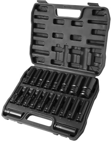 Pamatio 1/2'' Deep Impact Socket Set, 20 Piece 1/2 Inch Impact Socket Set, 6 Point, 8mm - 32mm Impact Driver Socket Sets, with Plastic Storage Box, for Home Car Repair, CR-V