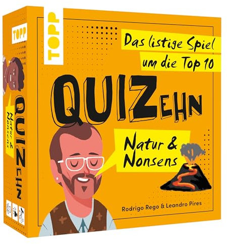 QUIZehn – Natur & Nonsens. Das listige Spiel um die Top 10. Partyspiel mit 100 irrwitzigen Quizfragen zu den Kuriositäten unseres Planeten, Yellow