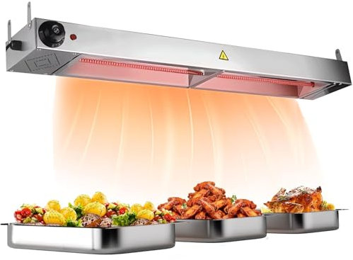 Wärmelampe Küche Gastro, Edelstahl Hängende Speisenwärmer Lampe, Kommerziell Lebensmittel Wärmelampe für Buffet und Hotels, Einstellbarer Temperatur 30-85℃ (1PC, 90CM)