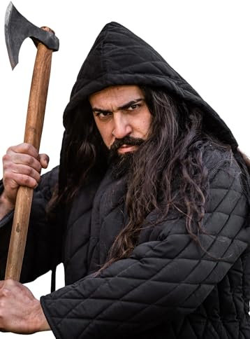 Leonardo Carbone® Herren Kopfbedeckung Bundhaube Eckwin | Diamant-Steppmuster | Perfekte Passform | Karneval, Halloween, Cosplay, LARP, Mittelalter, Gugel | 100% Baumwolle Schwarz 2XL