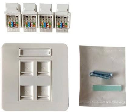 Mirweon Plaque murale RJ45 à 4 ports avec fiche femelle CAT6 Internet Connecteur de sortie LAN Prise murale sans outil