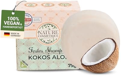 Nature Cosmétique® Festes Shampoo Kokos – Nachhaltige Pflege für Haare & Kopfhaut – Mit Bio-Kokosöl, Aloe Vera & pflanzlichem Glycerin – Vegan, plastikfrei & handgefertigt in Deutschland