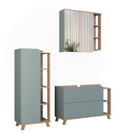 Vicco Conjunto de Muebles de baño Karen, Sonoma/Azul, 3 Partes