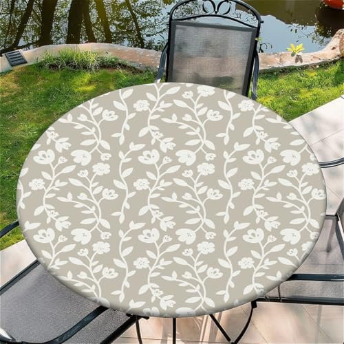 Outdoor Runde Tischdecke mit Gummizug Ø 36(90cm) - Elastisch Garten tischdecke mit Weiße Blumen Muster Passend für 75-85cm breite Tische