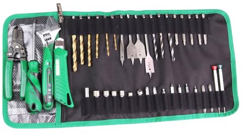 Ksikdeg Tool Roll Bag with Transparent Zippered Mesh Pocket for Easy Storage and Drill Bit Screwdriver Bit Electrician