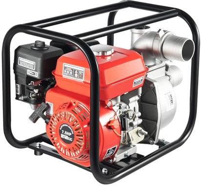 ROMYIX 7,5 PS Wasserpumpe mit 1236.01ft³/h 30m Förderhöhe, 3 Zoll Anschluss, Gartenpumpe Schmutzwasserpumpe mit 4-Takt-Motor und 8m Ansaughöhe, Benzin Pumpe Seilzugstart Einzylinder luftgekühlt