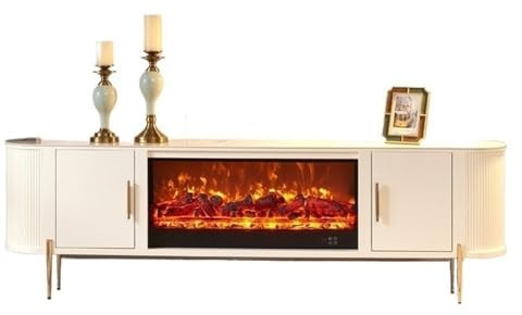 XUJUAN-0227 Electric Fireplaces Modern 78.7'' White Fireplace TV Stand, TV Consoles with Electric Fireplace, 3D Realistic Flame, 2 Door Storage Cabinet 3D Atomized Fireplace