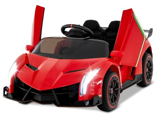 COSTWAY Lamborghini Elektroauto für Kinder, Kinderfahrzeug mit 2,4-G Fernbedienung & LED Scheinwerfer & Hupe & Musik, Elektrofahrzeug 3-6 km/, Kinderauto Elektro für Kinder ab 3 Jahren (Rot)
