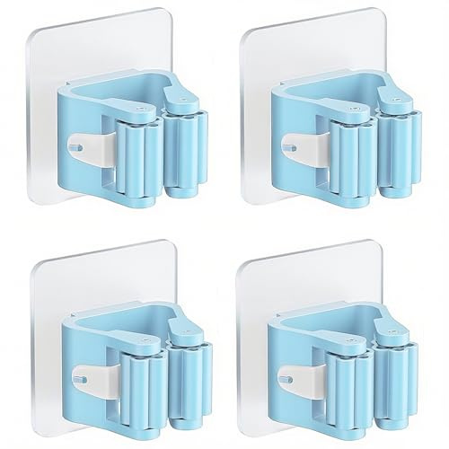 KIRZAX 4 Piezas Soporte Escobas Pared, Colgador Escoba,Adhesivos Ganchos para Colgar Escobas, para Muebles, Cocina, Baño, Jardín, Garaje o Cualquier Estancia Del Hogar (Blanco)