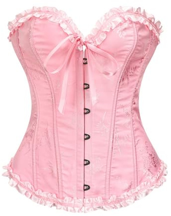 PAIDAXING Corsé para mujer, corsé con cordones y varillas para mujer, corpiño negro, lencería moldeadora, talla grande, disfraz de Halloween, traje retro push up, A1-rosa., XXL