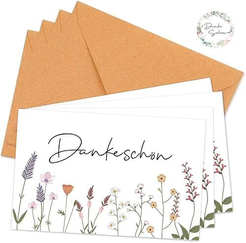 20 Stück Dankeschön Karte mit 20 Kraftpapier Briefumschläge und 24 Danke Siegel Aufkleber, Dankeskarte für Kollege, Lehrerin, Familie, Freund(9cm x 14cm)