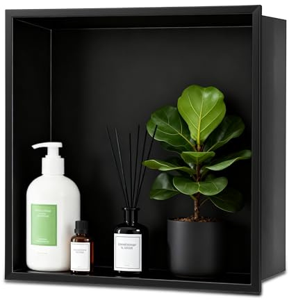 MEKOTRIN Shower Niche Wall Insert 320x320x125mm, Stainless Steel Black Shower Niche, Bathroom Storage Niche Recessed Shallow Shower Shelf No Tile Required, Built-in Shower Caddy