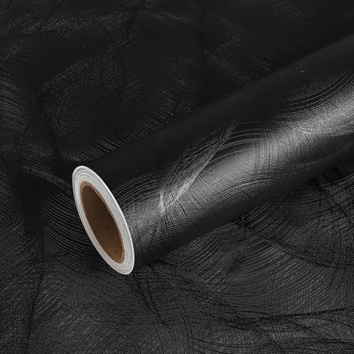VEELIKE Black Textured Wallpaper Self Adhesive Black Wallpaper 40 cm x 300 cm Matt Patterned Sticky Back Plastic Lining Paper for Walls Bedroom Living Room Vinyl Wrap for Furniture Bathroom Washable