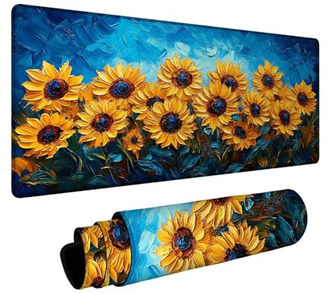 Tapis de Souris Tournesol Tapis de Souris Gamer Abstrait Mouse Pad Bords cousus Précision et Vitesse Améliorées pour Decoration Maison Bureau Pc Portable Pc Gamer Clavier Sans fil 300x600x3mm DBYH3537