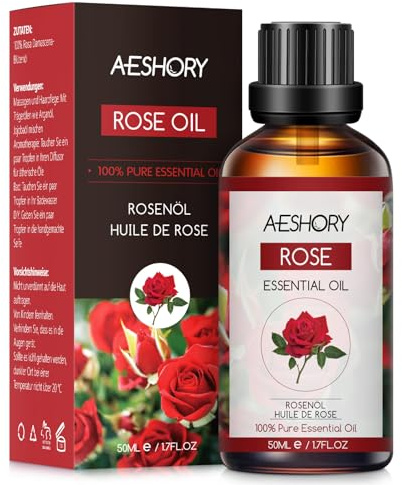 AESHORY Olio Essenziale di Rosa 50ML, Naturali Olio Aromaterapico di Rosa, Olio Profumati Premium per Diffusori, Massaggio, Bagno, Cura della Pelle, Rilassamento e Calma