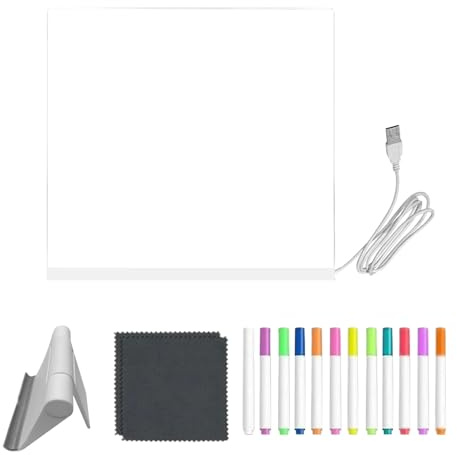 Tableau de dessin LED : panneau de dessin avec éclairage transparent, panneau de message LED, panneau d'écriture acrylique, tableaux effaçables avec stylos de 12 couleurs et support pliable P
