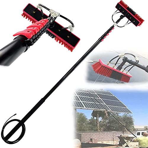 Tige De Nettoyage Panneau Solaire Photovoltaïque Avec Brosse, Outil Télescopique Lavage à Pulvérisation D'eau Prolongée, Kit Brosse Haute Fenêtre Pour Toits Serres, Camions Et Voitures 7.2M/24FT
