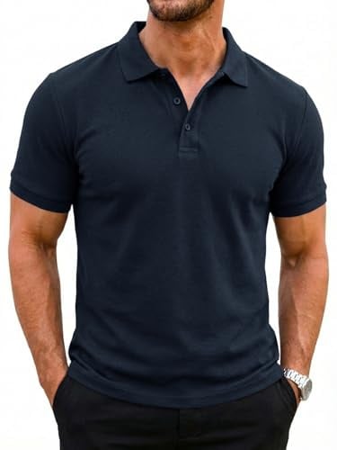 Runcati Polo da uomo, a maniche corte, estiva, da uomo, in tinta unita, per golf, sport, cotone, basic fit, polo