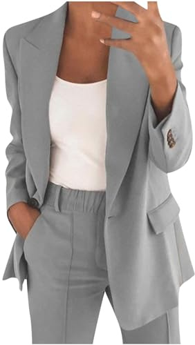 AACH Hosenanzüge für Damen Elegant Blazer Anzug Set Einfarbig Streetwear Zweiteilig Hosenanzug Business Modern Anzughose Revers Slim Fit Sportlich Büro Outfit Anzugjacke Sommer Freizeitanzug