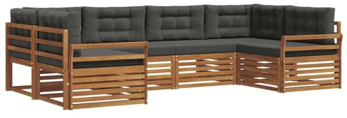 vidaXL Sofagarnituren 6 pcs Natur und Anthrazit Massivholz Akazie, Moderner Garten-Sofa, strapazierfähiges Terrassen-Set, Bequeme Sitzmöbel für Deine Lounge-Atmosphäre