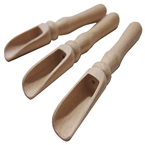 efo Juego de 3 cucharas de madera de agarre largo, elegantes cucharas de madera multiusos, cucharas de madera para sal y especias, cuchara de semillas de madera, tamaño pequeño, 3 x 10,5 cm (A)