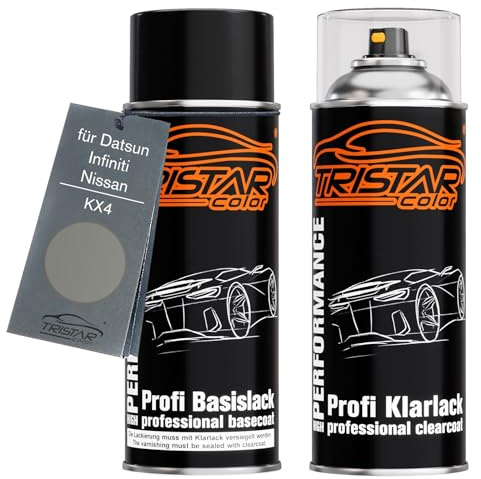 TRISTARcolor Peinture voiture Bombe aérosol pour Datsun KX4 Silver Me. +1K | pour Datsun / Infiniti / Nissan, Silver Metallic, Kit peinture de base + vernis, bombes aérosols 400ml