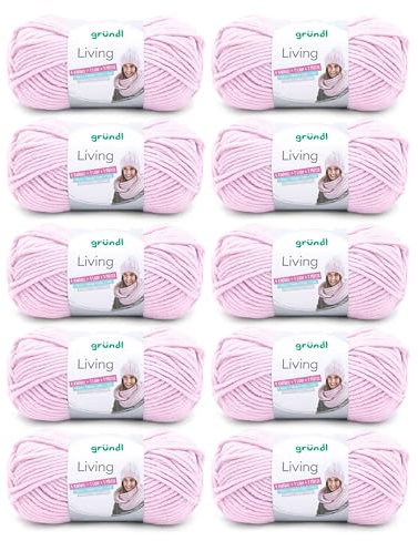 Gründl Wolle Living - Dicke Wolle zum Häkeln und Stricken - Winterwolle - Weich und wärmend - 80% Polyacryl, 20% Polyamid - 10 Knäuel 100 g / 100 m - Nadelstärke 8-9 - Rose