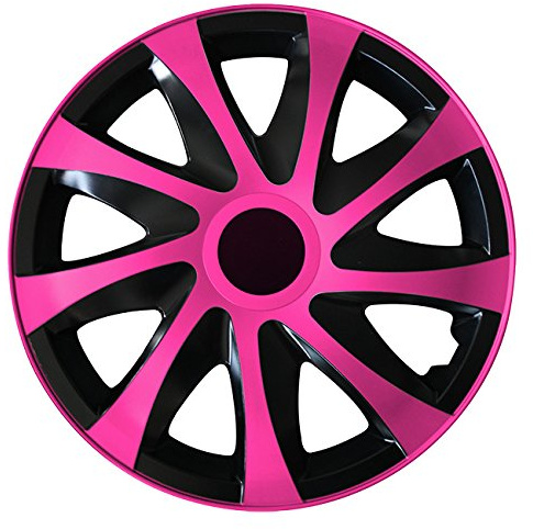 (Größe wählbar) 16 Zoll Radkappen/Radzierblenden Draco Bicolor (Schwarz-Pink) passend für Fast alle Fahrzeugtypen – universal