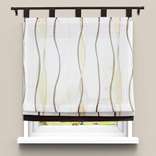 1er-Pack Voile Raffrollo mit farbigen Akzenten und Wellen-Design Raffgardine, Sand, BxH 120x140cm