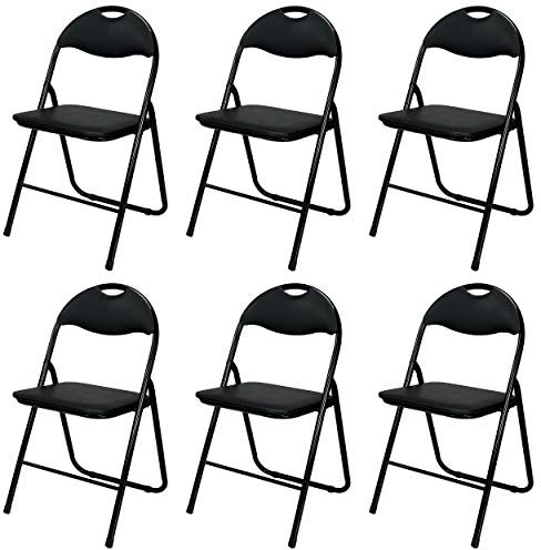 Totò Piccinni SEDIE Pieghevoli comode di Alta qualità in Metallo, Imbottite in Ecopelle Resistenti salvaspazio (Nero, 6)