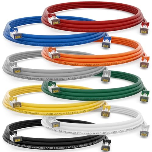 HB-DIGITAL 8x 3m LAN Kabel CAT 7 Rohkabel RJ45 S/FTP Netzwerkkabel Ethernet Patchkabel bis zu 10 Gbps 600 MHz Kupfer Profi PiMF Kupfer für Patchpanel Switch Router Modem -Alle Farbe