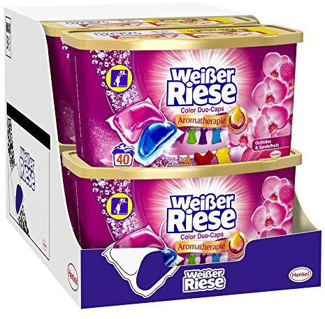 Weißer Riese Color Duo-Caps Aromatherapie, Malaysische Orchidee & Sandelholz, 8er Pack (8 x 16 Waschladungen)