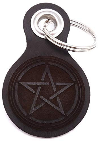 Samunshi® Pentagramm Schlüsselanhänger Leder Gravur Motiv für Männer und Frauen Individuell Schlüssel Anhänger Geschenk 8x4,8cm dunkel braun/graviert
