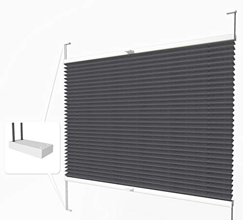 Home-Vision® Plissee zum Anschrauben in der Glasleiste Innenrahmen Kollektion „Melange” Leinenoptik Blickdicht Plissee Jalousie mit Halterungen zum Bohren, Sonnenschutzrollo (Graphit, B70cm x H200cm)