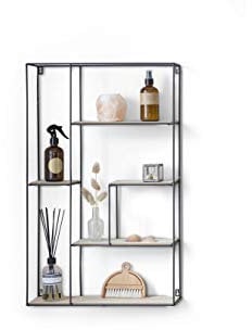 LIFA LIVING Rechteckiges Wandregal aus Holz und schwarzem Metall, Wandregal im Industrie Design, Küchen Wandregal mit 4 Böden, 110 x 470 x 780 mm