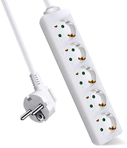 ExtraStar 5-Fach Steckdosenleiste mit Kindersicherung, 5m Kabel, IP20,16A, 3680W,Weiß