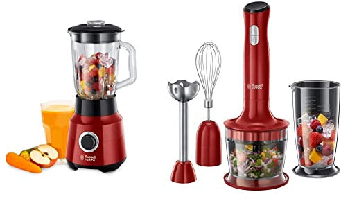 Russell Hobbs Frullatore 1.5 L, Coperchio aggiungi ingredienti, 650 W, 22.000 giri/min 2 velocità & Frullatore a Immersione,3 in 1: Frullatore (bicchiere 700 ml), Tritatutto (500 ml)